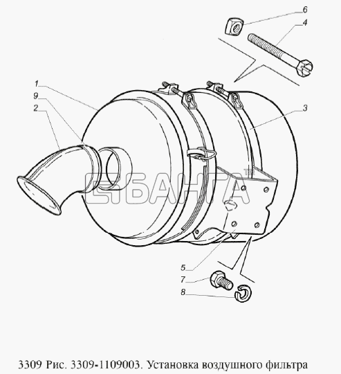 ГАЗ ГАЗ-3309 (Евро 2) Схема Установка воздушного фильтра-105 banga.ua